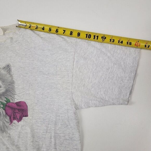 Vintage Cat Shirt Mens Large White Kitten 90s T Tee Distressed S/S - Picture 8 of 12